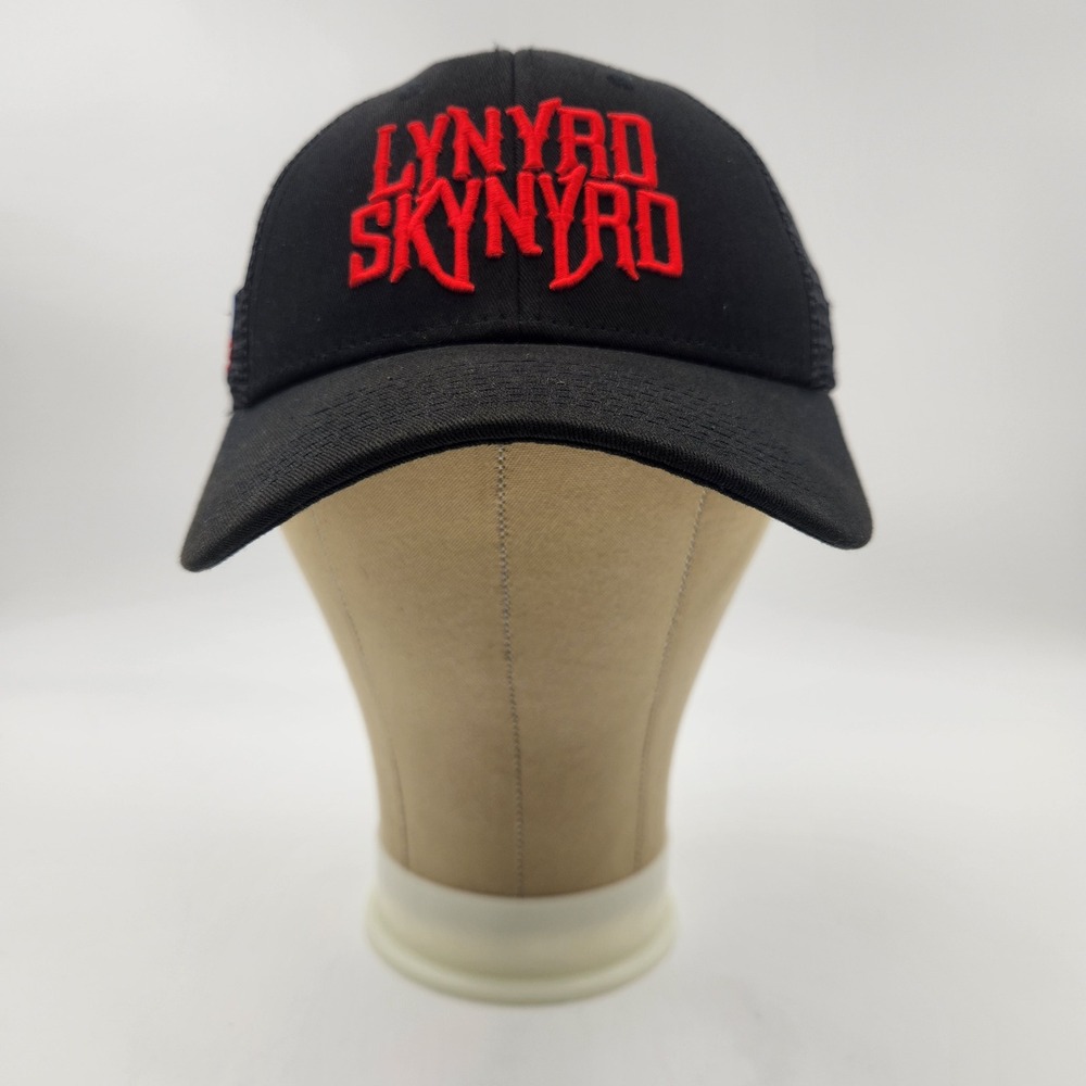 Lynyrd Skynyrd Black Trucker Hat Red Embroidered Logo Snapback American Flag Cap